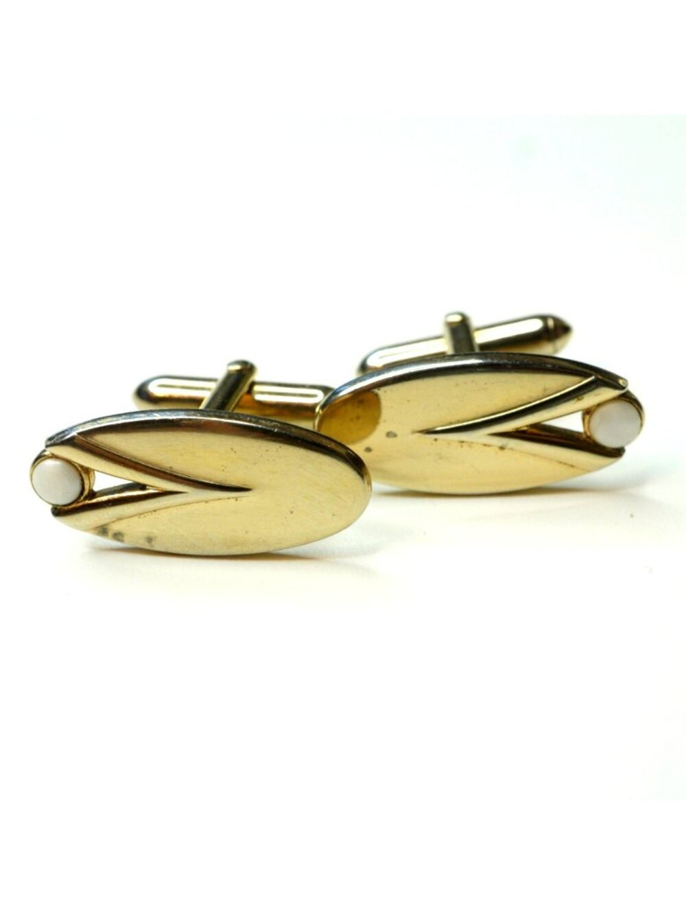 Vintage Swank Gold Tone White Lucite Oval Cufflinks Mid Century Men's